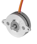 Front view of round NEMA 14 bipolar stepper motor with silver body and 4-lead cable.