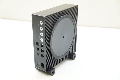 Custom 3D Printed Vertical Feet Base For Sonos Amp Stacker Tower Upright Stand with black amp showing connectivity ports