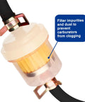 Close-up of inline filter from Dirt Bike Gas Fuel Line Hose And Inline Filter Kit For 50cc To 250cc Dirt Bikes ATVs Scooters And Go Karts.