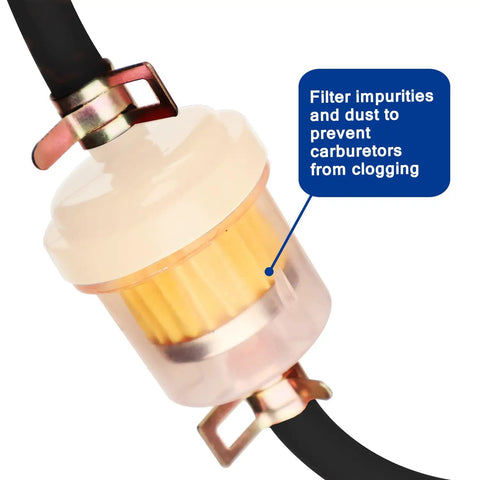 Close-up of inline filter from Dirt Bike Gas Fuel Line Hose And Inline Filter Kit For 50cc To 250cc Dirt Bikes ATVs Scooters And Go Karts.