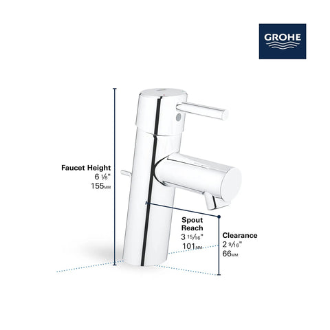 Concetto Single-Hole One-Handle Bathroom Faucet Chrome Finish S-Size 1.2 GPM Drip-Free Ceramic Disc Valve Brass Body