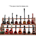 Premium Solid Wood Pipe Stand Featuring 16 Custom Cubbies Double Tier Desktop Tobacco Display Rack with assorted pipes.