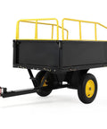 Heavy Duty Tow Behind Dump Cart Trailer For Lawn Care And Yard Work, 750 Lb Capacity, 17 Cu Ft Bed With Raised Sides, yellow frame