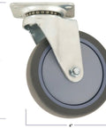 Four Inch TPR Rubber Swivel Caster Wheels Heavy Duty Non Marking Rollers For Office Furniture Carts And Healthcare Stations, grey rubber design.