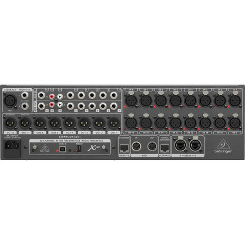 Rear panel view of 40 Channel Digital Rack Mixer With 25 Buses, 16 MIDAS Preamps, USB Audio Interface, and multiple inputs