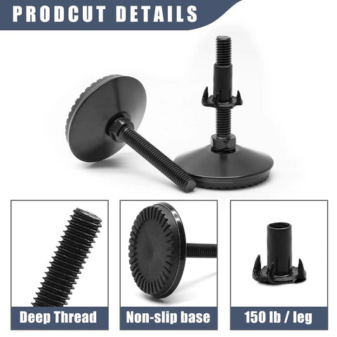 4 Pack M8 Furniture Levelers Adjustable Feet For Tables, Sofas, Cabinets, And Workbenches Plus Beefy Heavy Duty Stabilizers