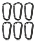Heavy Duty Black Carabiner Clip Built Tough For 900lbs, 3 Inch Steel D Shaped Snap Hook in 6 pack for outdoor gear and keychains.