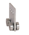 Side view of Four Wheel Trolley Assembly for strut channel one and five eighths inches or taller with premium bearings and electro galvanized zinc finish