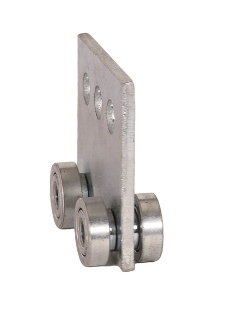 Side view of Four Wheel Trolley Assembly for strut channel one and five eighths inches or taller with premium bearings and electro galvanized zinc finish
