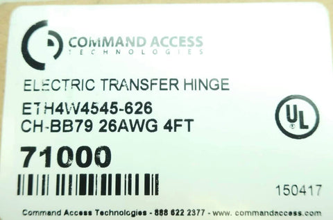 Electric Transfer Hinge ETH4W4545-626 26AWG 4FT product label with barcode and UL logo