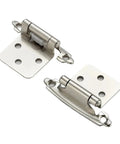 Silver metal hinges with four screw holes, closed position view, suitable for 2Pcs American Self Closing Spring Hinge With Screws Overlay Flush Cabinet Hinges For Kitchen Cabinets And Furniture Hardware In Retro Green No Fuss Steel Build 69.8x31.4x17.3mm Smooth Closing.