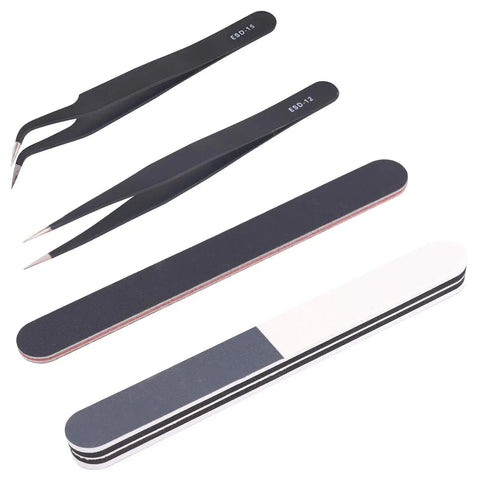 Close-up of tweezers and files from Ten Piece Model Tools Craft Set For Beginners To Pros Modeler Building Kit With Handy Tools