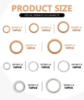 Leak Proof Oil Drain Plug Gasket Kit With Copper And Aluminum Crush Washers 100 Piece Set sizing details