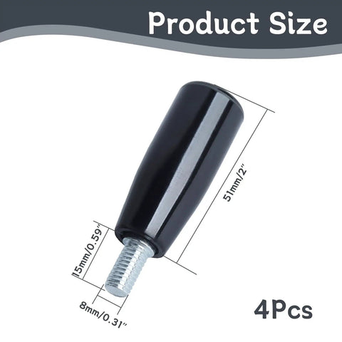 4 Pcs Revolving Handwheel Handles With M6 Male Threaded Stem Zinc Alloy Steel Powder Coated Black Finish product size