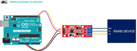 Wiring diagram showing RS485 To TTL Module For Arduino ESP32 ESP8266 Raspberry Pi Two Pack Beefed Up ESD Protection connected to Arduino.