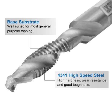 Combination Drill And Tap Bit Set For SAE And Metric Threads With Quick Change Adapter Covers SAE Six Thirty Two NC To One Quarter Twenty NC And Metric M Three To M Ten Pro Grade For Through And Blind Holes DIY Friendly For Any Job, 4341 HSS tap bit