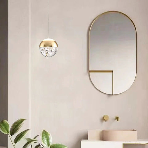 Gold Mini Crystal Pendant Light With Globe Design, Modern Ceiling Fixture For Kitchen Island And Bathroom, Sleek Hanging Pendant Lamp For Glam Home Lighting And Elevated Vibe