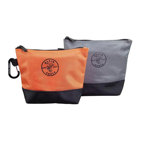 Tradesman Pro Backpack Tool Kit with Zipper Tool Bags and Magnetizer, showing two durable zipper bags in orange and grey.