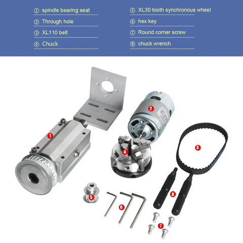 Motorized 4-Jaw 50mm Self-Centering Lathe Chuck Spindle Assembly For CNC Lathes And Woodworking parts layout