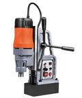 Magnetic Base Drill Press With Adjustable Speed Control And Forward Reverse Rotation For Versatile Heavy Duty Drilling At Home Or Shop, Industrial Electric Drill With Magnetic Stand And Tapping Options, 13 16 23 28 Mm Capacity, side view with controls.