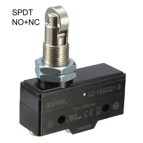 Rock Solid Spdt No Nc Roller Plunger Micro Limit Switch with Panel Mount Screw Terminals, 15A 250VAC, suitable for projects.