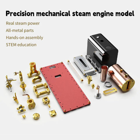 Components of Mini Steam Engine Kit With Reversible Reciprocating Single Cylinder Live Engine And Copper Boiler For Steam Boat Collectors