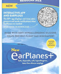 Packaging of Plus 3 Pairs Of Latex Free Earplugs For Flying Adult Size With CeramX Filter Technology and app download instruction.