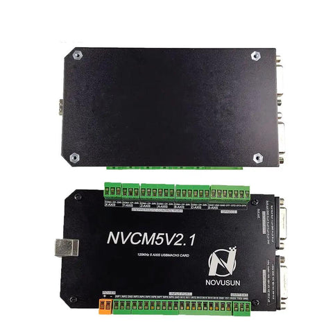 Six Axis CNC Motion Controller Card Kit USB 300KHz Breakout Board NVCMV2.1 for DIY Milling, Lathe and Milling Machines, 75W 24V DC Power, Supports Stepper Motors, 3 4 5 6 Axis Ready black controller board with green terminals