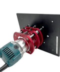 Bulletproof Router Lift Kit Featuring Heavy Duty Aluminum Base Plate With Smooth Adjustment Dial Fits All Standard 65 Millimeter Woodworking Motors.
