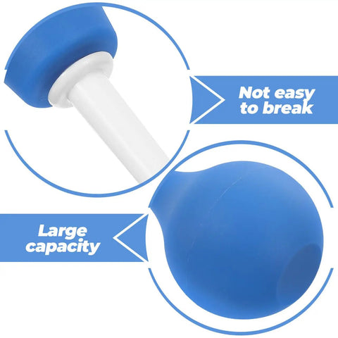 Close-up of blue 220ML Rubber Squeeze Bulb For Liquid Handling, showing not easy to break material and large capacity features.