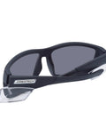 Heavy Duty Boss Level Safety Bifocal Glasses With Rugged Side Shields Kickass Impact Resistant ANSI Certified Eye Gear Smoke Lens Tough Black Frame, side view.