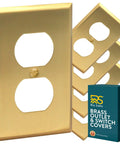 Brass Outlet Covers 5 Pack 1 Gang Real Brass Wall Plates For Duplex Receptacles Brushed Gold Finish with packaging box