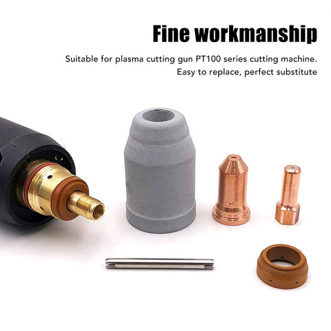 Solid Crafted 1.5Mm Copper Nozzle Electrode Kit With 10 Pieces For PT100 Series Plasma Cutter components including nozzles and electrode.