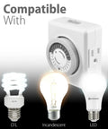 24 Hour Programmable Dual Outlet Timers For Indoor Use With Auto On Off Schedules Plug In Heavy Duty Wall Plugs for CFL Incandescent LED
