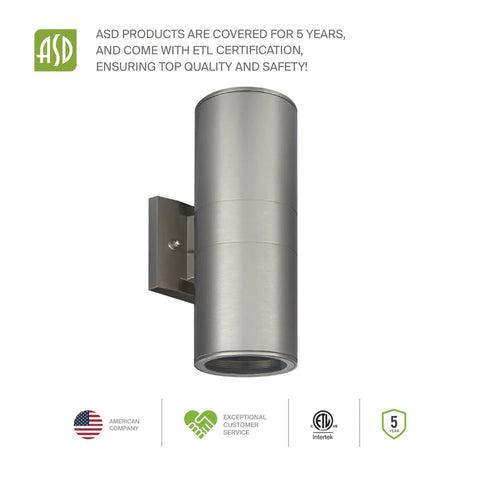 Two Light Outdoor Wall Light Fixtures Dope Dual Up Down Cylinder Sconce 120V E26 Sockets Weatherproof Steel Exterior Lighting For Front Door Porch Patio Works With LED CFL Incandescent Bulbs 2 Pack
