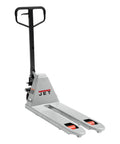 Pallet Jack 16 Inch By 36 Inch Low Profile Load Lift With 5500 Lb Capacity, heavy-duty, non-marking wheels, front view
