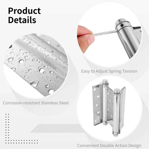 Two Pack Dual Action 6 Inch Stainless Steel Door Hinges Self Closing With Adjustable Closing Speed close-up details view