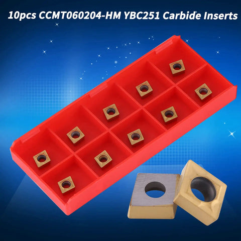 Carbide Lathe Inserts Set For Semi Finishing Steel CNC CCMT060204 HM YBC251 Tools With Storage Case visible in red tray