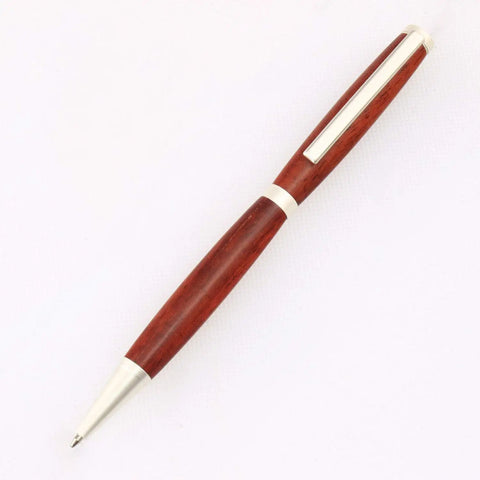 Premium Slimline Pen Turning Kit With 10 Pack Assorted Fly Metallic Finishes Including Gold Black Chrome Gun Metal And Copper Plus Cross Style Refills For Crafting Dope Custom 7mm Ballpoint Pens with polished wood body and silver accents.