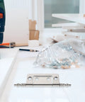 Nickel Plated Cabinet Butt Hinges Set, 16 Pcs, 2 Inch Flush Mount metal hardware with drill on assembly table