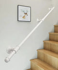 Tough As Nails 14ft Wall Mount Grab Rail And Stair Safety Railing For Home And Deck Use In Clean White Finish installed on stairs.