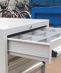 Heavy Duty Metal Tool Cabinet With Lockable Steel Chest, Large Capacity Garage Workshop Storage Cabinet For Tools, Rugged Construction, Durable Steel Tool Chest For Home Garage And Commercial Shop Organization, open drawer view