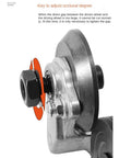 Portable Electric Metal Cutter Drill Attachment For Smooth Sheet Metal Roofing Ductwork Aluminum Siding Thin Steel Trimming close-up of adjustment key mechanism.
