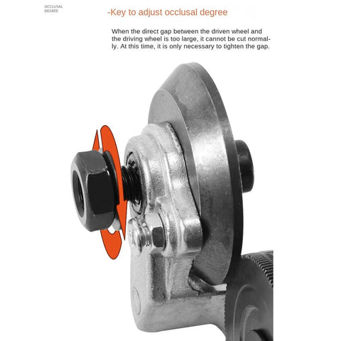 Portable Electric Metal Cutter Drill Attachment For Smooth Sheet Metal Roofing Ductwork Aluminum Siding Thin Steel Trimming close-up of adjustment key mechanism.