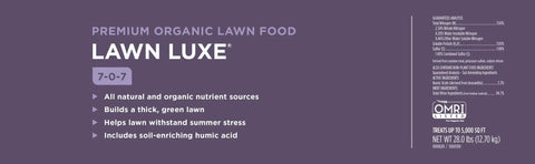 Organic Summer Grass Fertilizer 7-0-7 NPK 28 Lb Bag Covers 5,000 Sq Ft product label view.