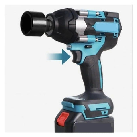 Heavy Duty Cordless Impact Wrench With Brushless Motor For Car Tire Changes And Truck Maintenance Lightweight Electric Power Tool side view showing grip and nozzle.