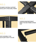 Straight Up Heavy Duty Queen Bed Frame Built Like A Tank With Ample Underbed Storage showing sturdy central support and screw reinforcements.