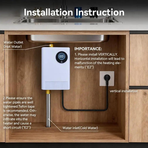 Installation instructions for 110V 3000W Tankless Electric Water Heater Keeps Things Zero Drama With Instant Hot Water Under Sink.
