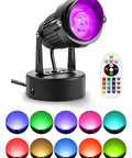 10W Indoor RGBW LED Spotlight With Remote Control Color Changing Uplighting For Holiday Decor 16 Colors 4 Modes 120V Plug In