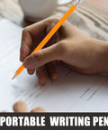 Person using portable writing pen on a document, close-up view